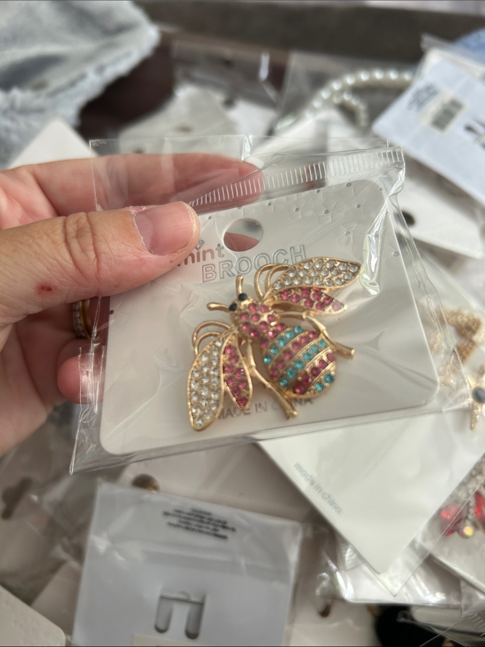 4/$50 Multicolor Crystal Bee Brooch - Mint